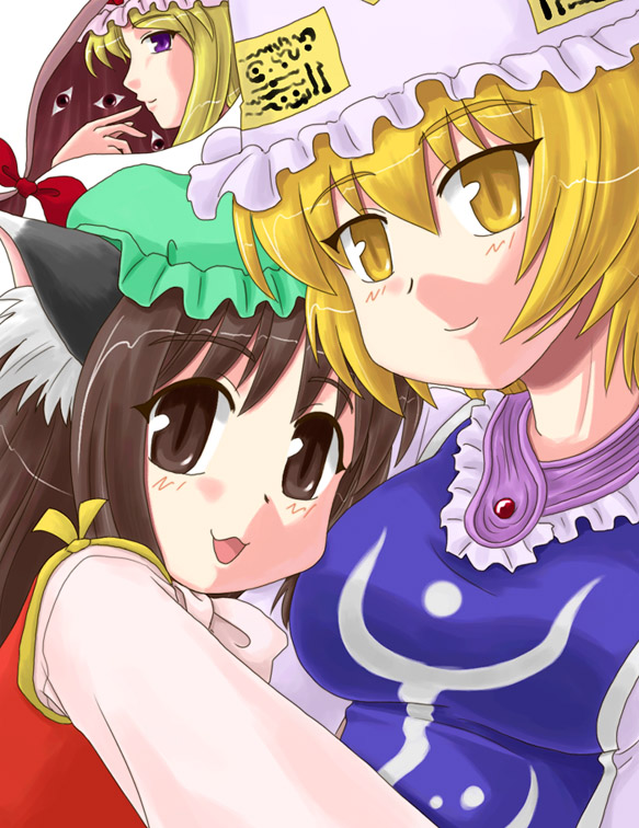 yakumo yukari, yakumo ran, and chen (touhou) drawn by sasuke_(sasuke_no_sato)