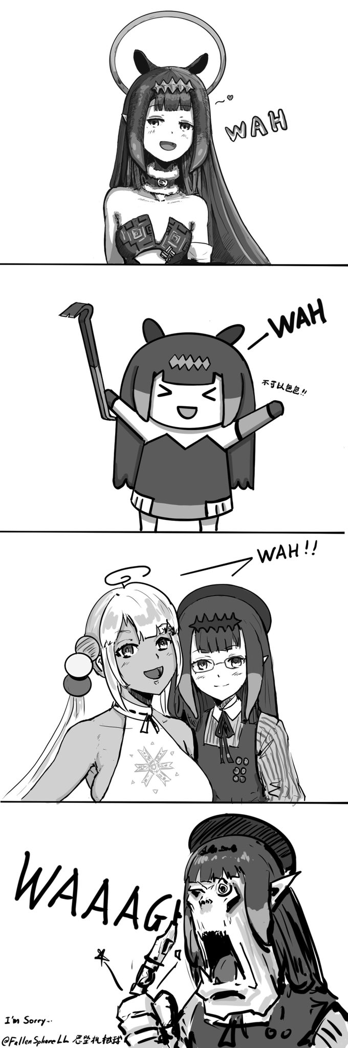 ninomae ina'nis, tsukumo sana, smol ina, and ork (hololive and 2 more) drawn by fallenspherell