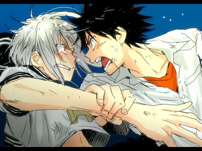kamijou touma, accelerator, and suzushina yuriko (toaru majutsu no index) drawn by hanato_(xhanatox)