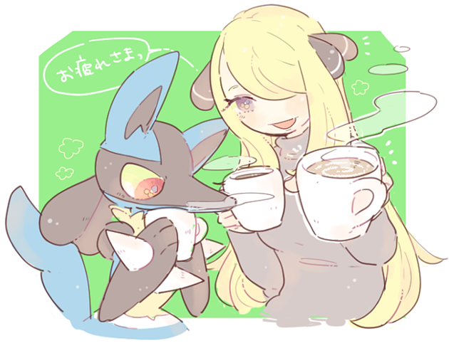cynthia and lucario (pokemon and 1 more) drawn by katiko