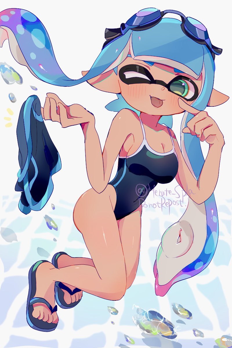 inkling player character and inkling girl (splatoon and 1 more) drawn by merute_spla