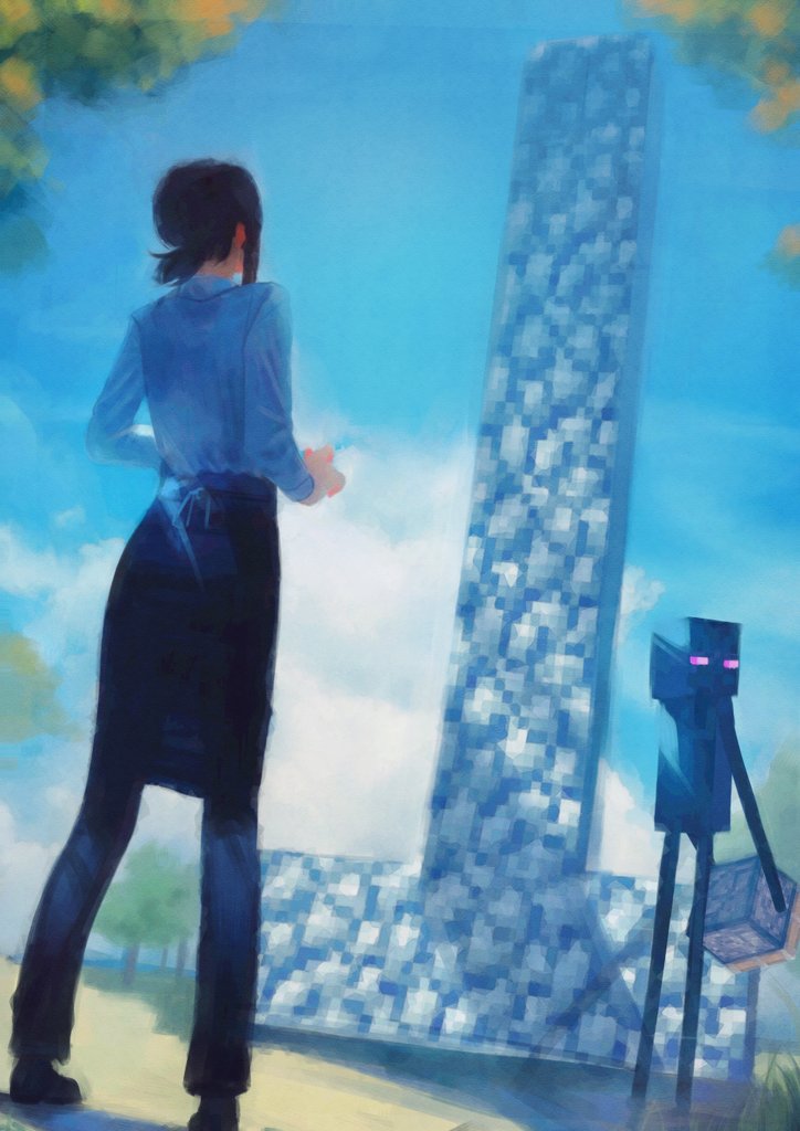 higashiyama kobeni and enderman (chainsaw man and 1 more) drawn by burgertingz