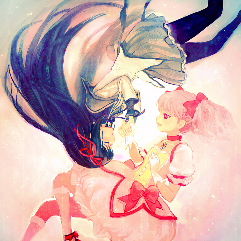 akemi homura and kaname madoka (mahou shoujo madoka magica) drawn by hechima_(32)