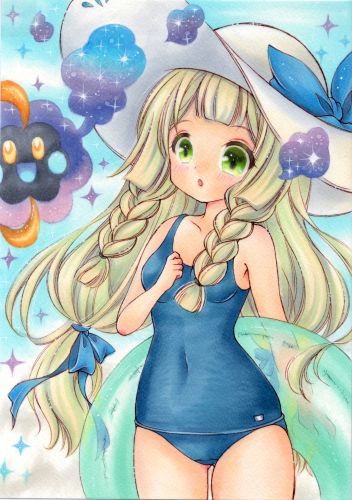 lillie and cosmog (pokemon and 1 more) drawn by himeon_konon