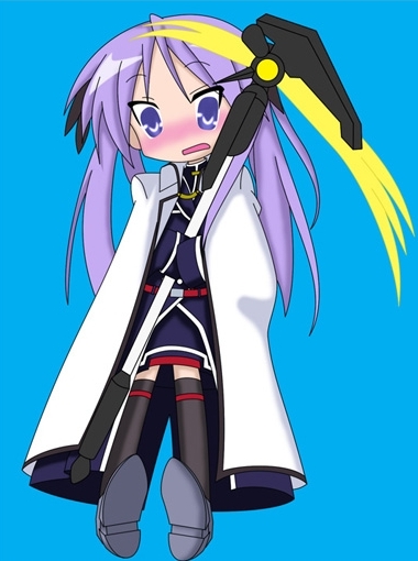 fate testarossa, hiiragi kagami, and bardiche (lyrical nanoha and 2 more)