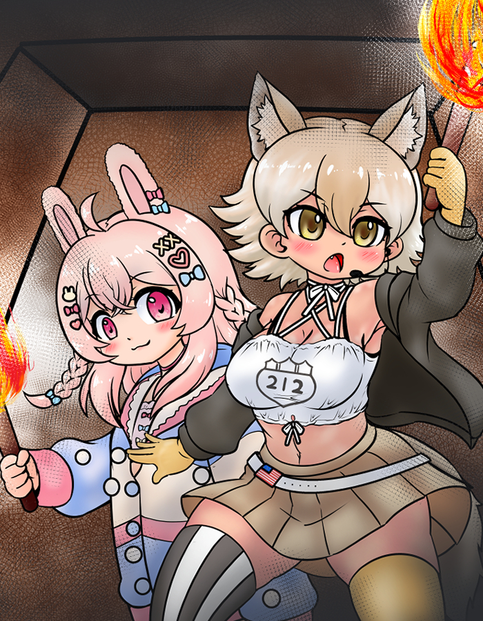 coyote and pipkin pippa (kemono friends and 2 more) drawn by edamamezooooo