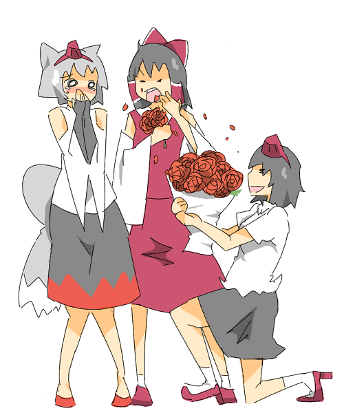 hakurei reimu, shameimaru aya, and inubashiri momiji (touhou) drawn by murata_(kendou)