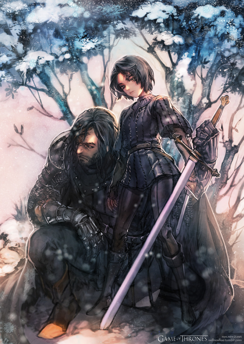 arya stark and sandor clegane (a song of ice and fire and 1 more) drawn by oollnoxlloo
