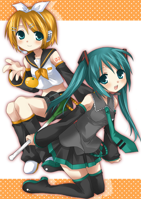 hatsune miku and kagamine rin (vocaloid) drawn by shiratama_yomogi