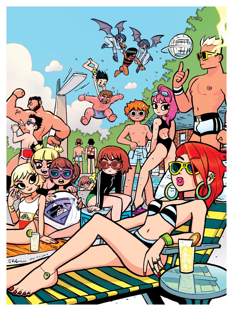 scott pilgrim, wallace wells, ramona flowers, kim pine, knives chau, and 11 more (scott pilgrim) drawn by bryan_lee_o'malley