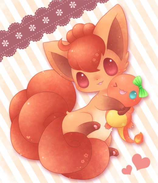 charmander and vulpix (pokemon) drawn by ten'on_(amane09)