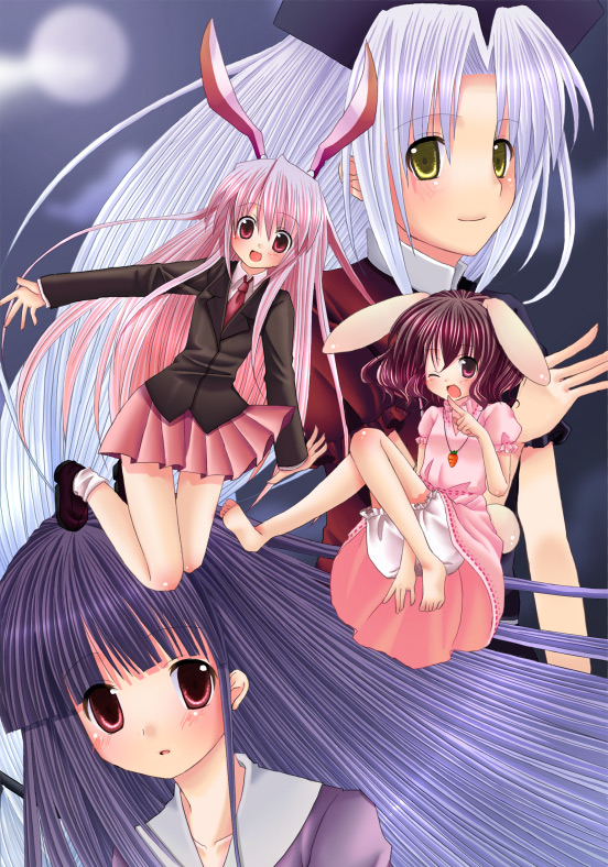 reisen udongein inaba, houraisan kaguya, inaba tewi, and yagokoro eirin (touhou) drawn by mocha_(monbana)
