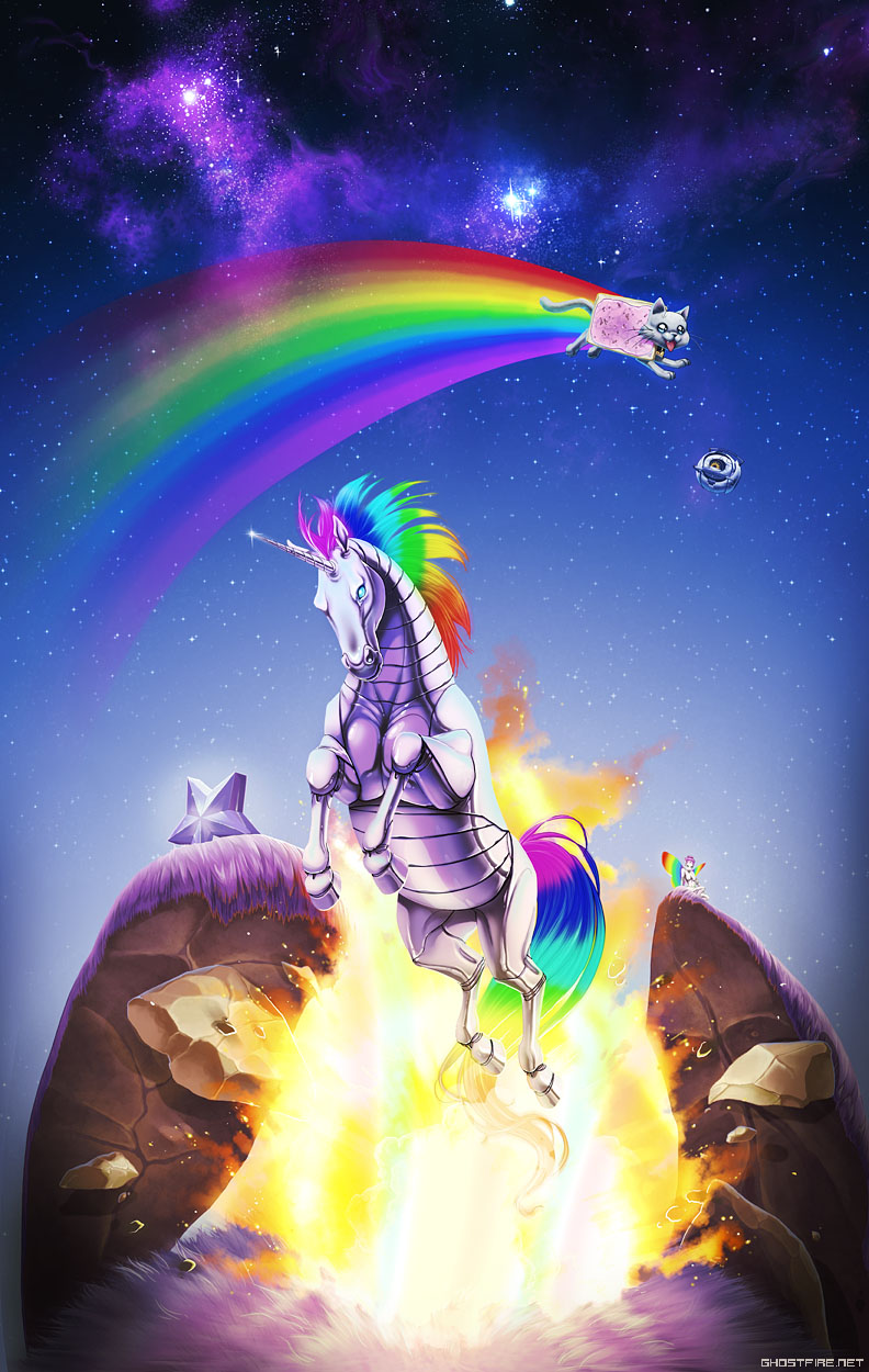 nyan cat and space core (portal and 3 more) drawn by julia_lichty