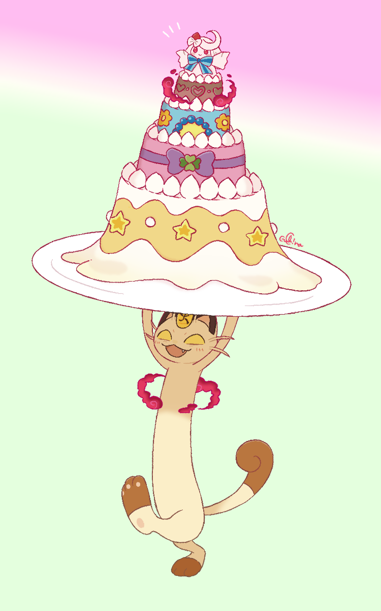 meowth, alcremie, gigantamax meowth, and gigantamax alcremie (pokemon) drawn by gulicina