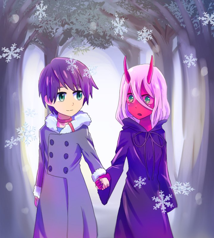 zero two and hiro (darling in the franxx) drawn by reira_maru