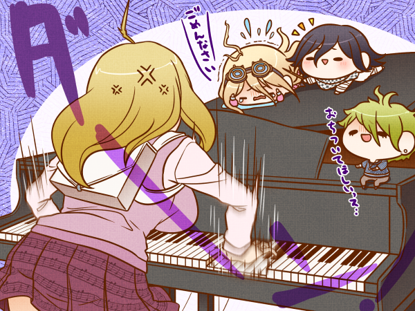 oma kokichi, akamatsu kaede, iruma miu, and amami rantaro (danganronpa and 1 more) drawn by yumaru_(marumarumaru)