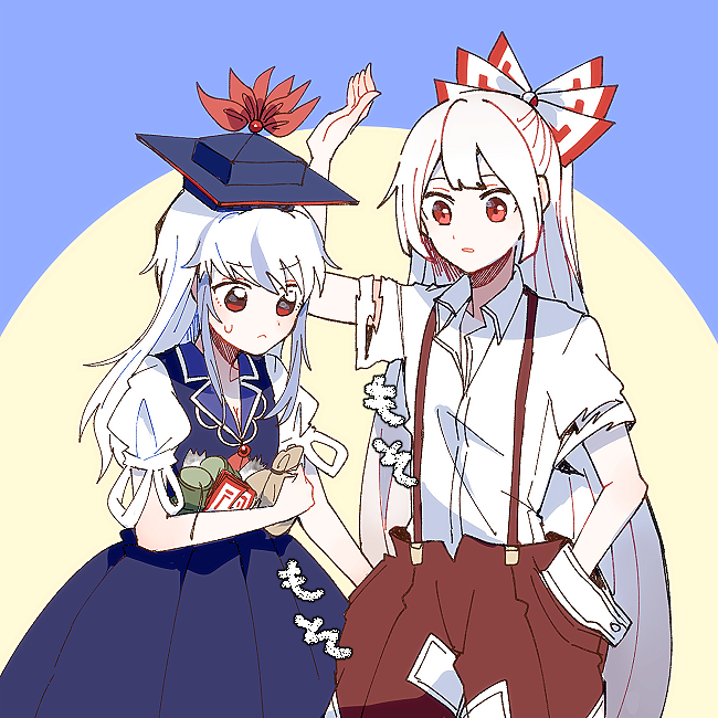 fujiwara no mokou and kamishirasawa keine (touhou) drawn by itomugi-kun