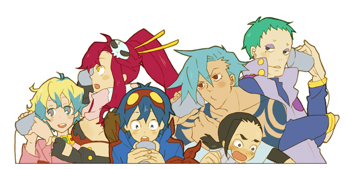 yoko littner, nia teppelin, simon, kamina, boota, and 2 more (tengen toppa gurren lagann) drawn by luo_zi