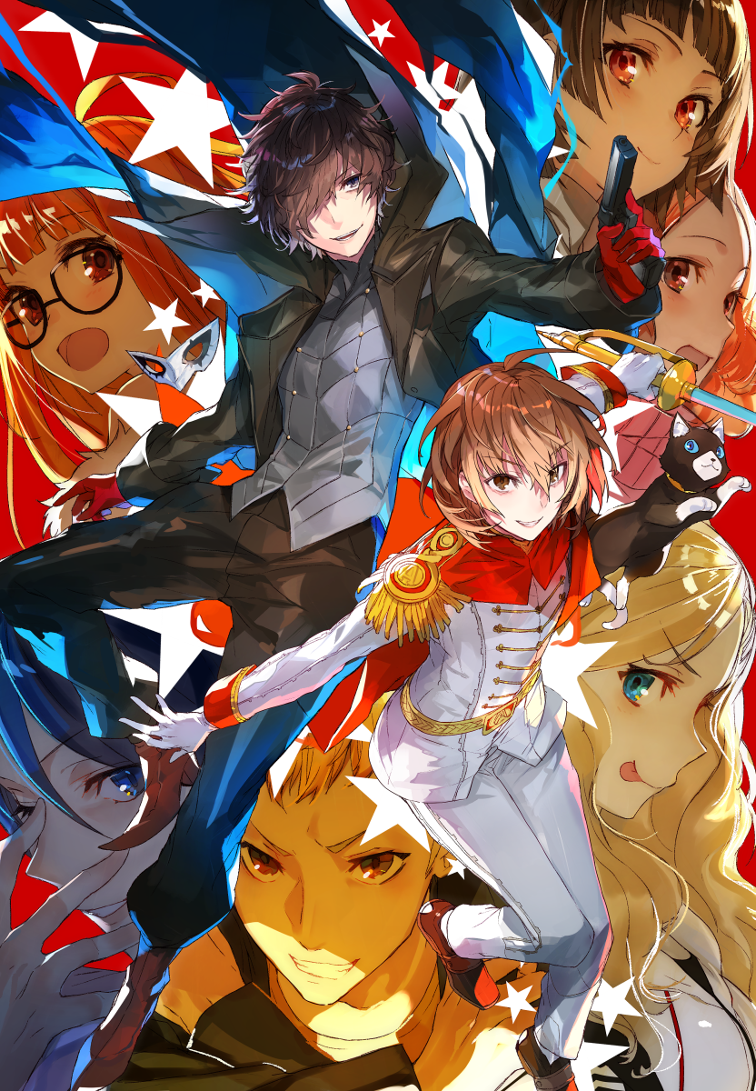 amamiya ren, takamaki anne, sakura futaba, niijima makoto, okumura haru, and 6 more (persona and 1 more) drawn by mika_pikazo