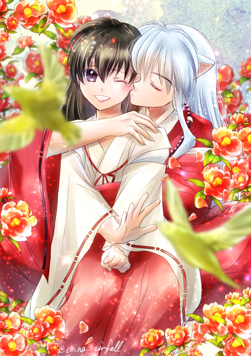 inuyasha and higurashi kagome (inuyasha) drawn by runa_(ren_rainfall)
