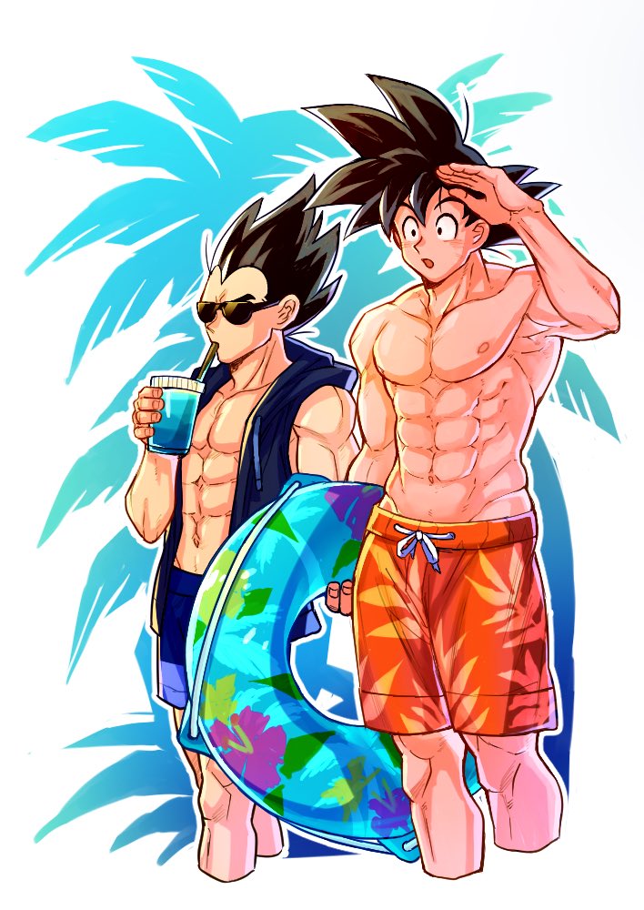 son goku and vegeta (dragon ball and 1 more) drawn by mamefuku_(mamedehuku)