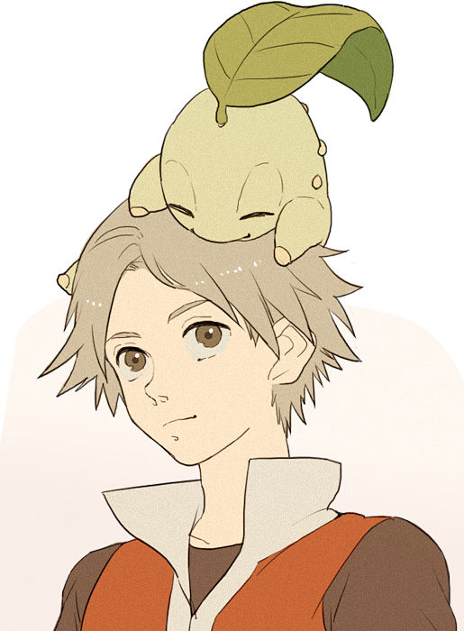 red and chikorita (pokemon and 1 more) drawn by k-mica