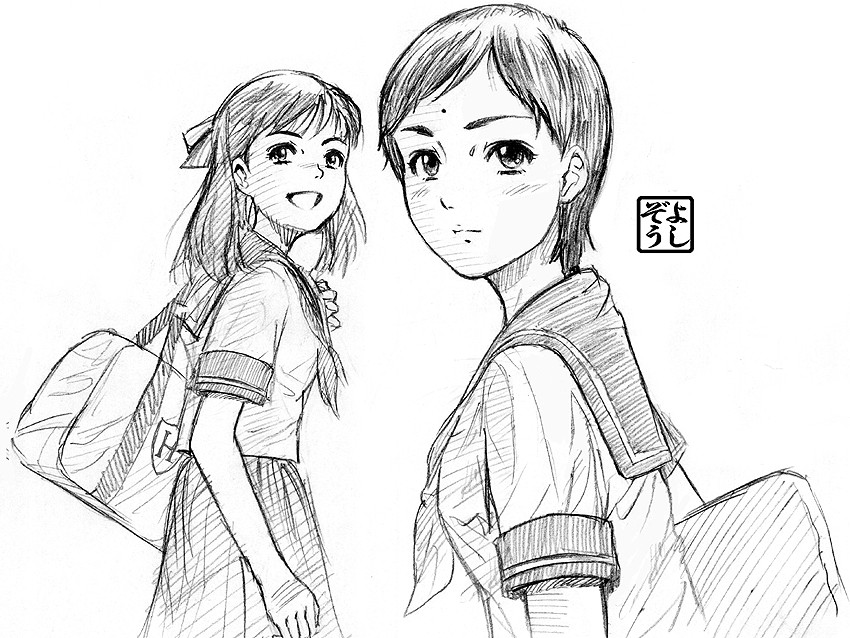 suminoya kureha and aisha aldola (sora no woto) drawn by yoshikawa_kazunori