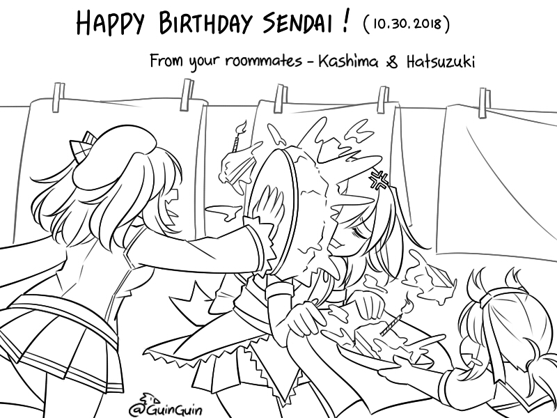 kashima, sendai, hatsuzuki, and little blue (kantai collection) drawn by guin_guin