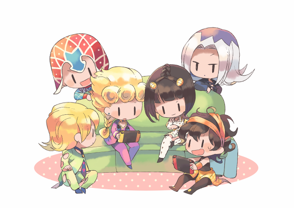 giorno giovanna, bruno bucciarati, guido mista, narancia ghirga, pannacotta fugo, and 1 more (jojo no kimyou na bouken and 1 more) drawn by hitofutarai