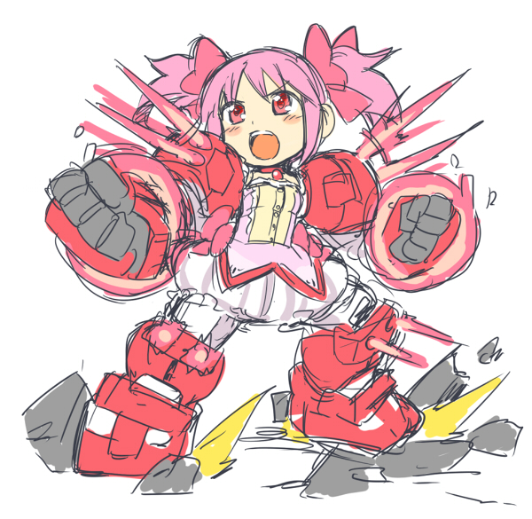kaname madoka, gundam age-1, and gundam age-1 titus (mahou shoujo madoka magica and 2 more) drawn by shigehiro_(hiroi_heya)