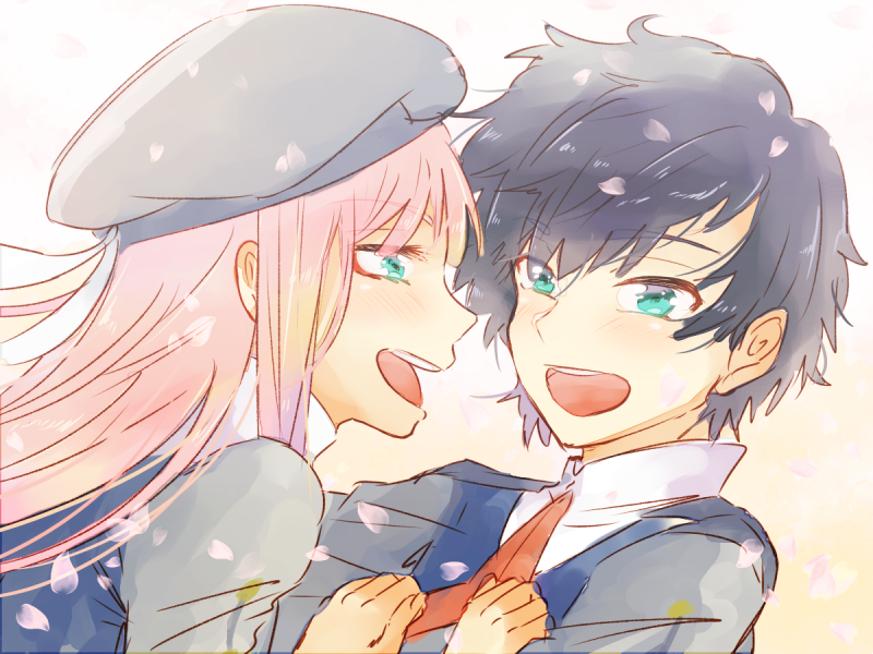 zero two and hiro (darling in the franxx) drawn by temaroppu_(ppp_10cc)