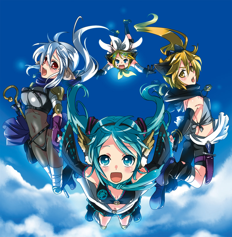 hatsune miku, kagamine rin, yowane haku, and akita neru (vocaloid) drawn by caffein