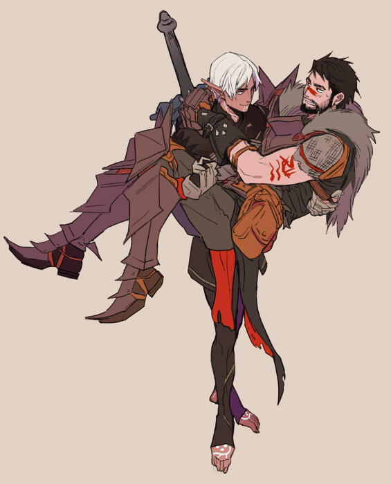 garrett hawke and fenris (dragon age and 1 more) drawn by dadasaku