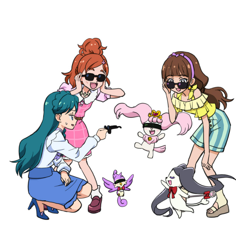 amanogawa kirara, haruno haruka, kaidou minami, puff, aroma, and 1 more (precure and 1 more) drawn by shuuho_(journey)