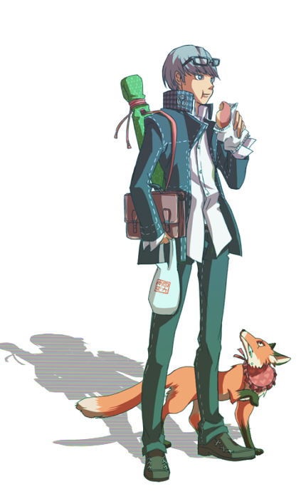 narukami yu and kitsune (persona and 1 more) drawn by eeteru
