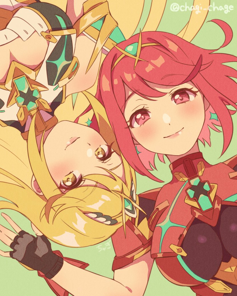 pyra and mythra (xenoblade chronicles and 1 more) drawn by chagi_chage