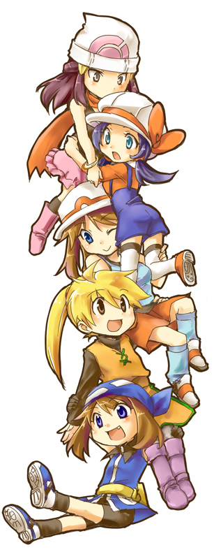 dawn, may, kris, green, and yellow (pokemon and 1 more) drawn by unagi_(kobucha_blaster)
