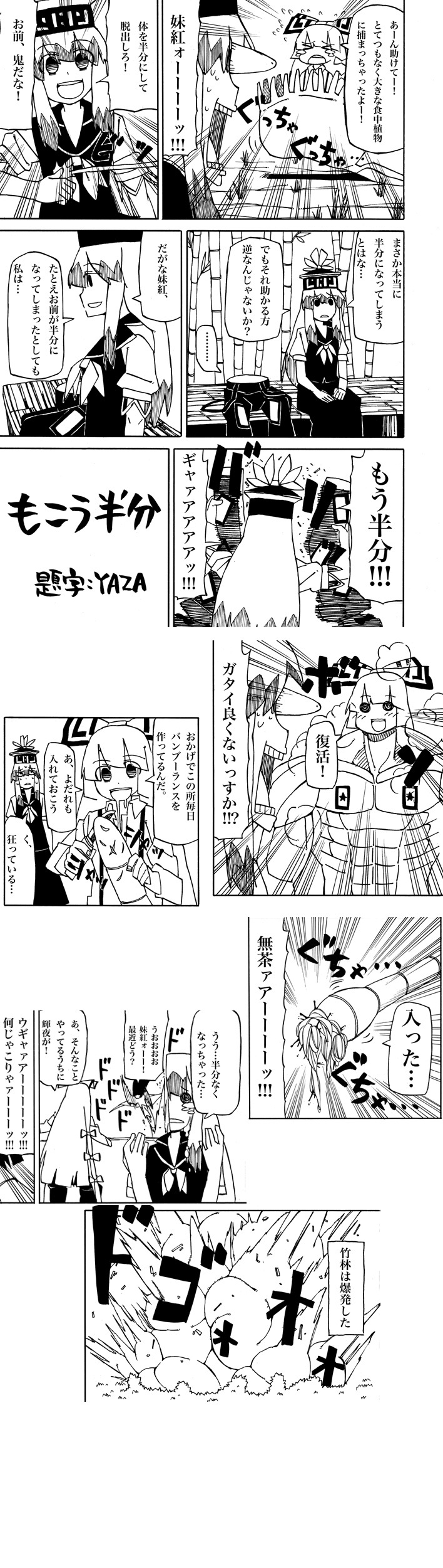fujiwara no mokou and kamishirasawa keine (touhou) drawn by yaza