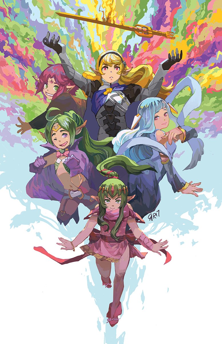 female corrin, tiki, nowi, ninian, and fae (fire emblem and 6 more) drawn by ramblingrhubarb