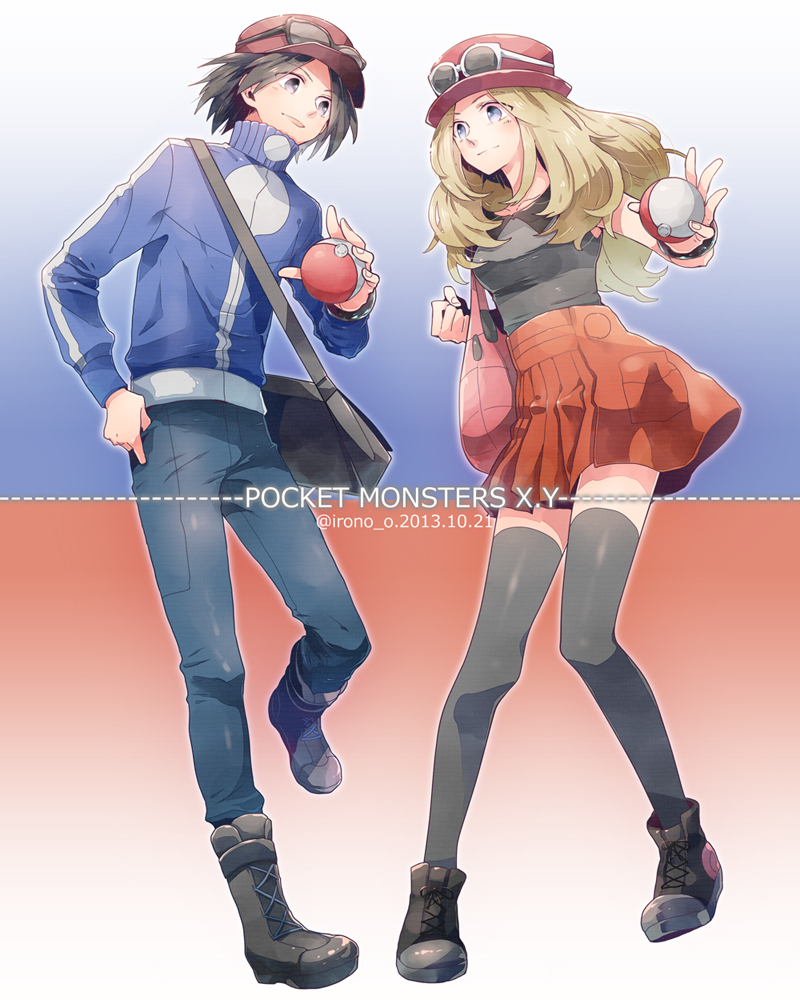 serena and calem (pokemon and 1 more) drawn by irono_(irtyu)