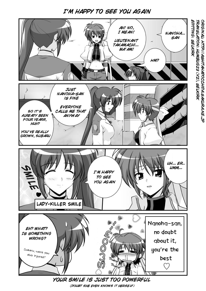 takamachi nanoha, raising heart, subaru nakajima, teana lanster, and revolver knuckle (lyrical nanoha and 1 more) drawn by mikage_takashi