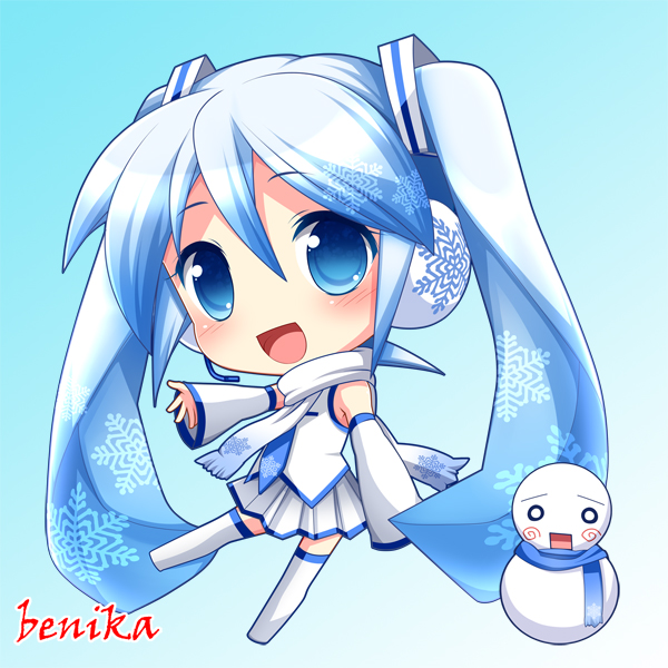 hatsune miku and yuki miku (vocaloid) drawn by benika_(benikaone)