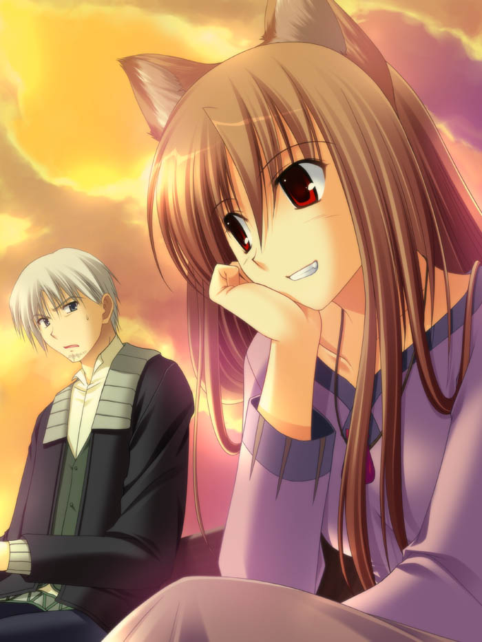 holo and craft lawrence (spice and wolf) drawn by takepon