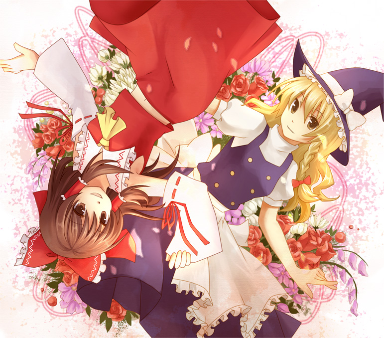 hakurei reimu and kirisame marisa (touhou) drawn by shiramori_yuse