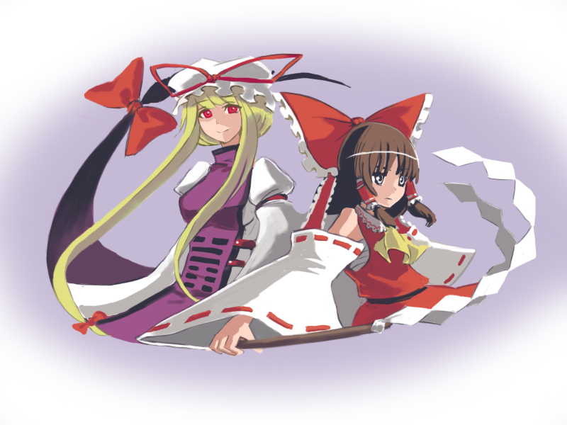 hakurei reimu and yakumo yukari (touhou) drawn by kumadano
