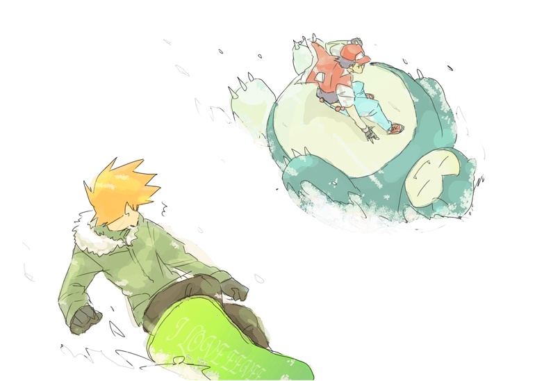 red, blue oak, and snorlax (pokemon and 1 more) drawn by kaibashira