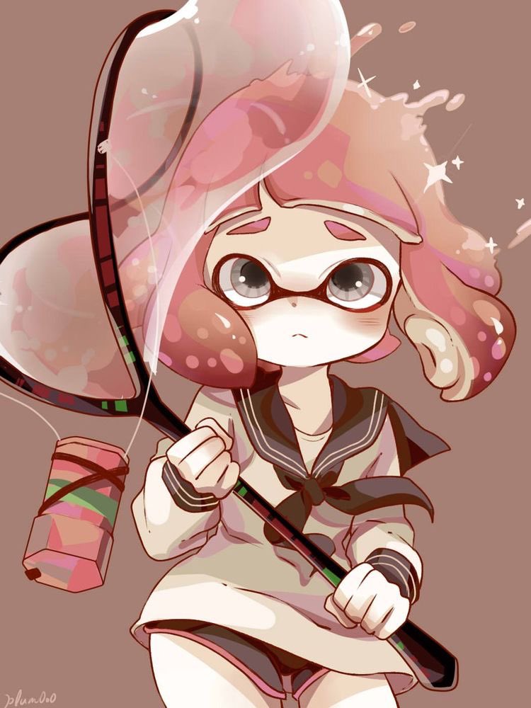 inkling player character and inkling girl (splatoon and 1 more) drawn by plum0o0