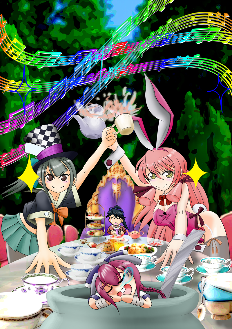 houshou, akashi, yuubari, nenohi, mad hatter, and 1 more (kantai collection and 1 more) drawn by moke_ro