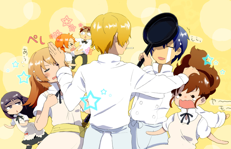 taneshima popura, inami mahiru, yamada aoi, todoroki yachiyo, satou jun, and 2 more (working!!) drawn by mukamo_(inujita)
