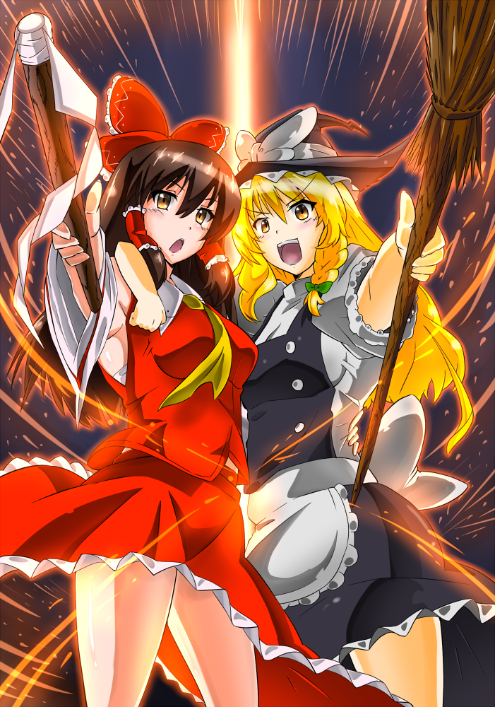 hakurei reimu and kirisame marisa (touhou and 2 more) drawn by shippu-fx